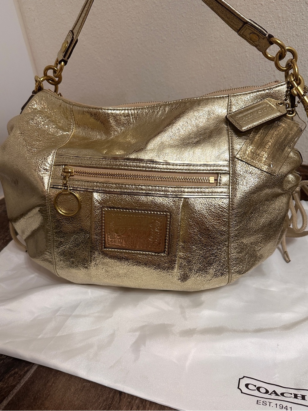 Rare 2012 Coach Poppy "Jazzy" Hobo Crossbody Bag Metallic Gold Leather 20384E - Picture 2 of 16